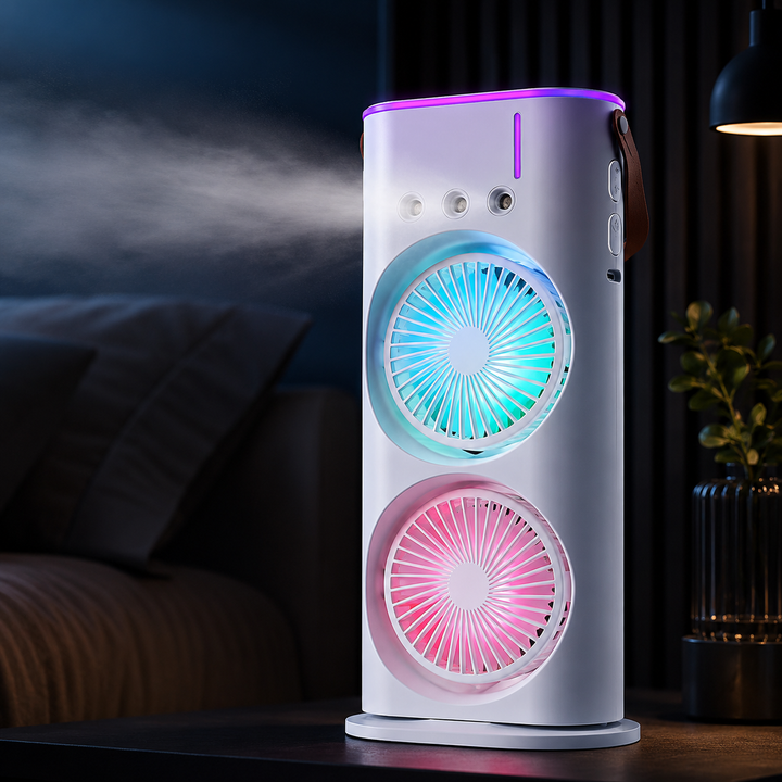 Double Head Three Hole Spray Fan USB Charging Desktop Colorful Light Gift