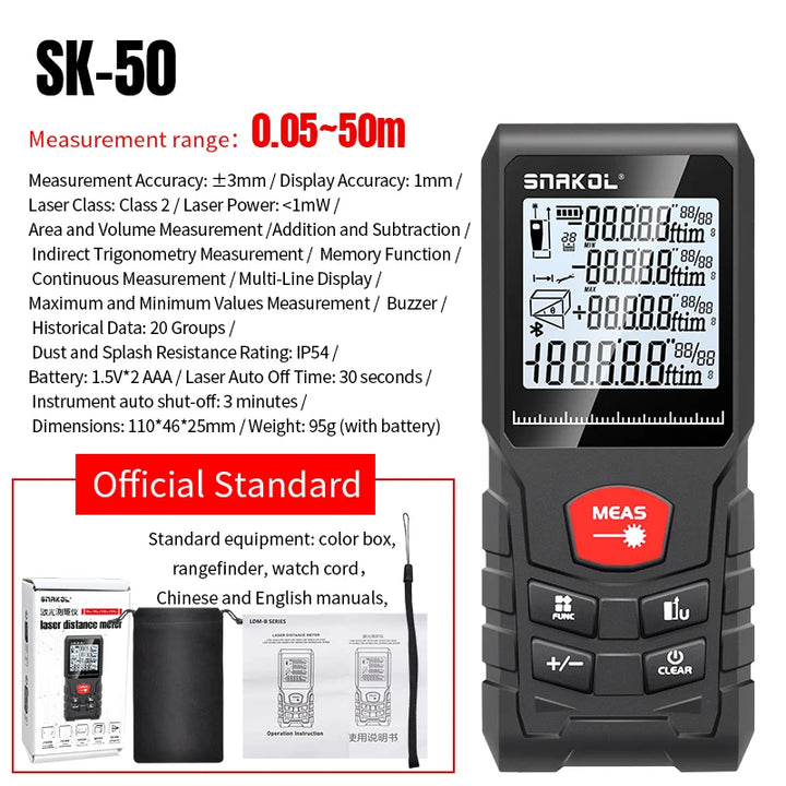 Laser Distance Meter Rangefinder Digital Measuring Tool 50M 100M 120M
