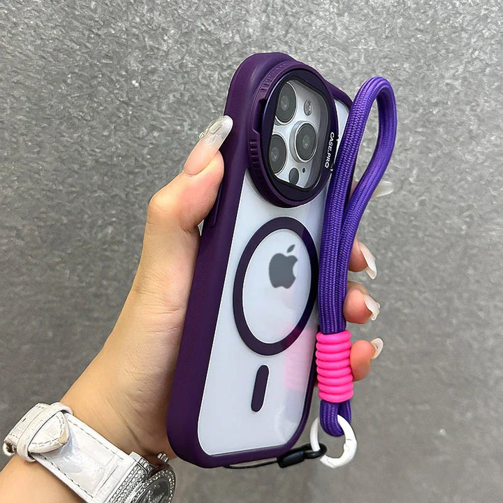 Foldable Glass Lens Stand Magnetic Case for iPhone 11 12 13 14 15 16