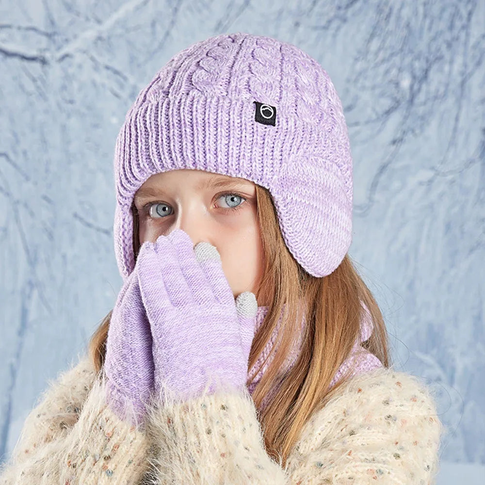 Kids Winter Hat Scarf Gloves Ear Warmer Neck Warmer Set