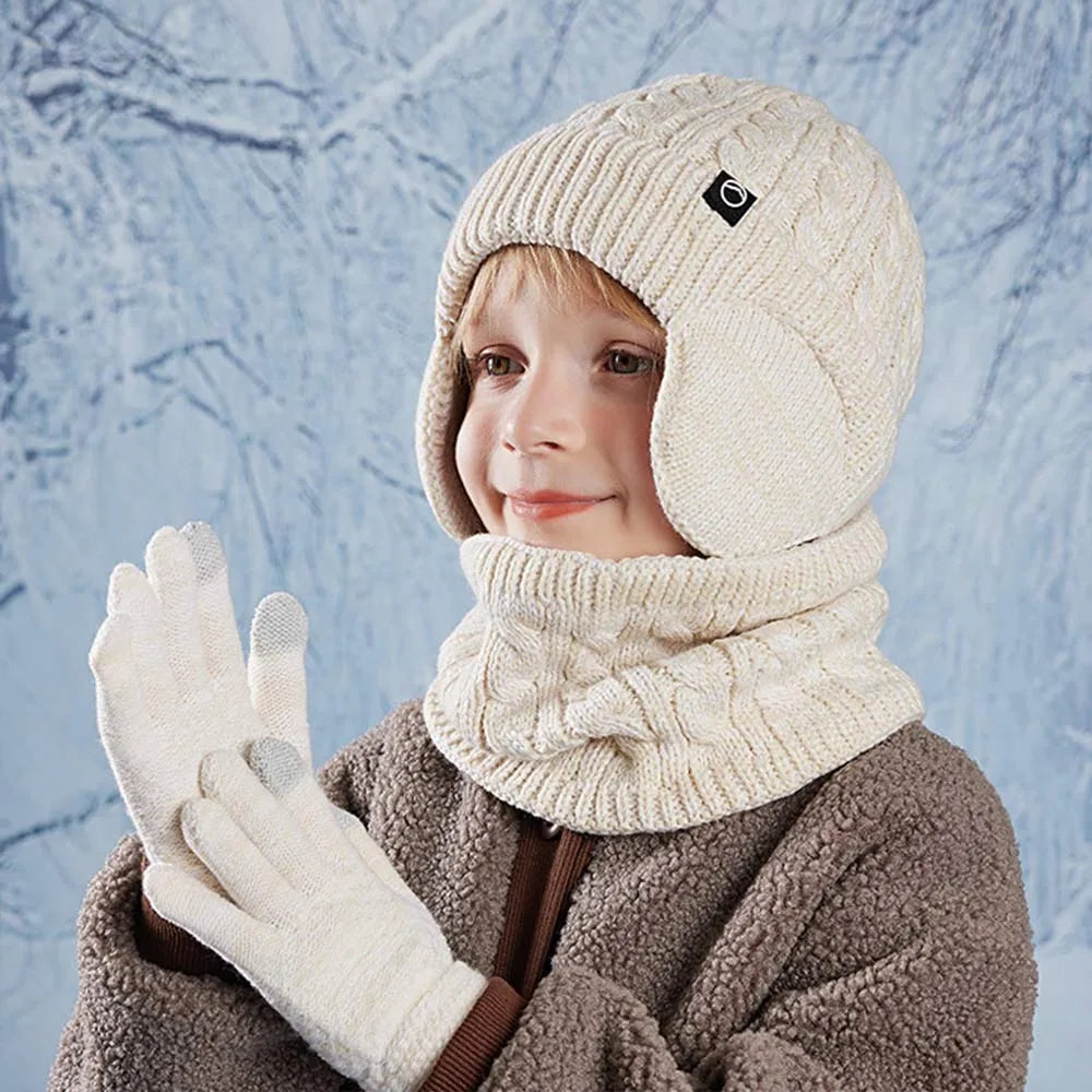 Kids Winter Hat Scarf Gloves Ear Warmer Neck Warmer Set