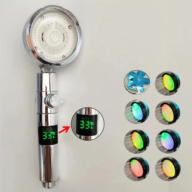 LED Shower Head Digital Temperature Display Color Changing High Pressure 3 7 Colors