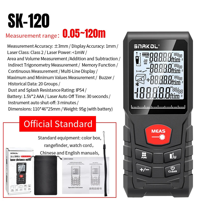Laser Distance Meter Rangefinder Digital Measuring Tool 50M 100M 120M