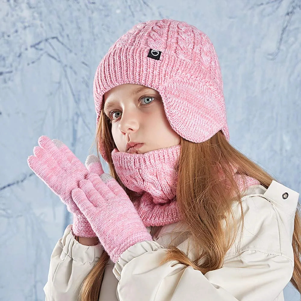Kids Winter Hat Scarf Gloves Ear Warmer Neck Warmer Set