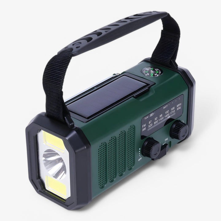 Portable Emergency Hand Crank Radio with Solar Charging and LED Flashlight