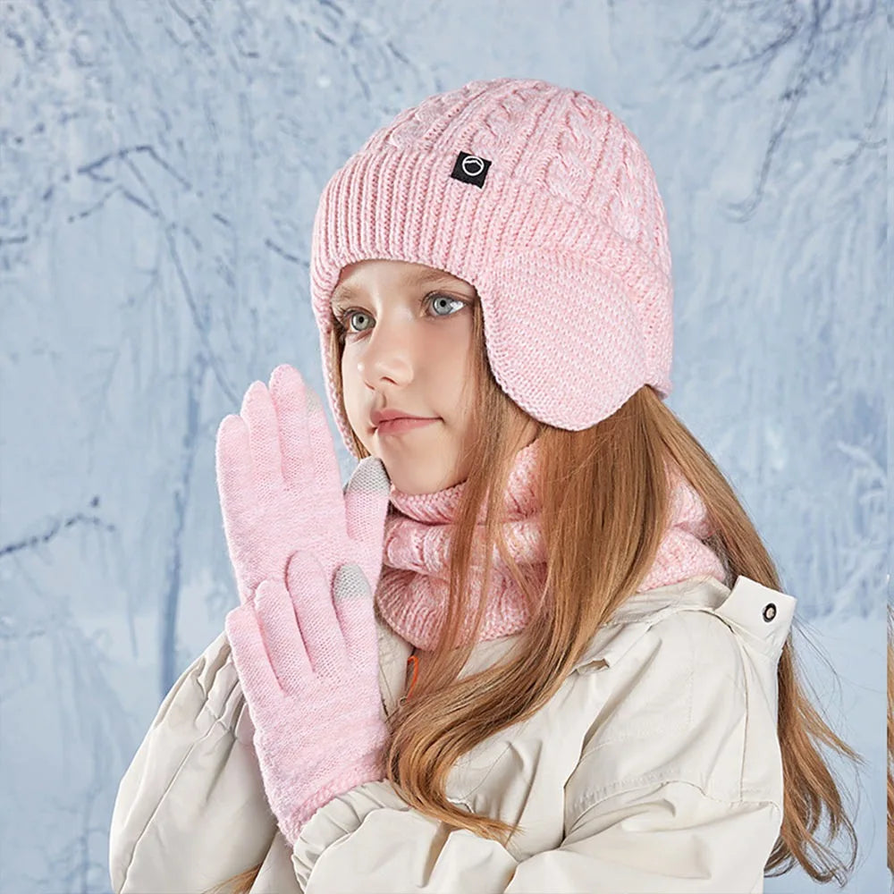 Kids Winter Hat Scarf Gloves Ear Warmer Neck Warmer Set
