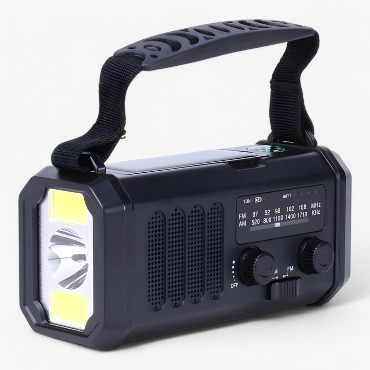 Portable Emergency Hand Crank Radio with Solar Charging and LED Flashlight