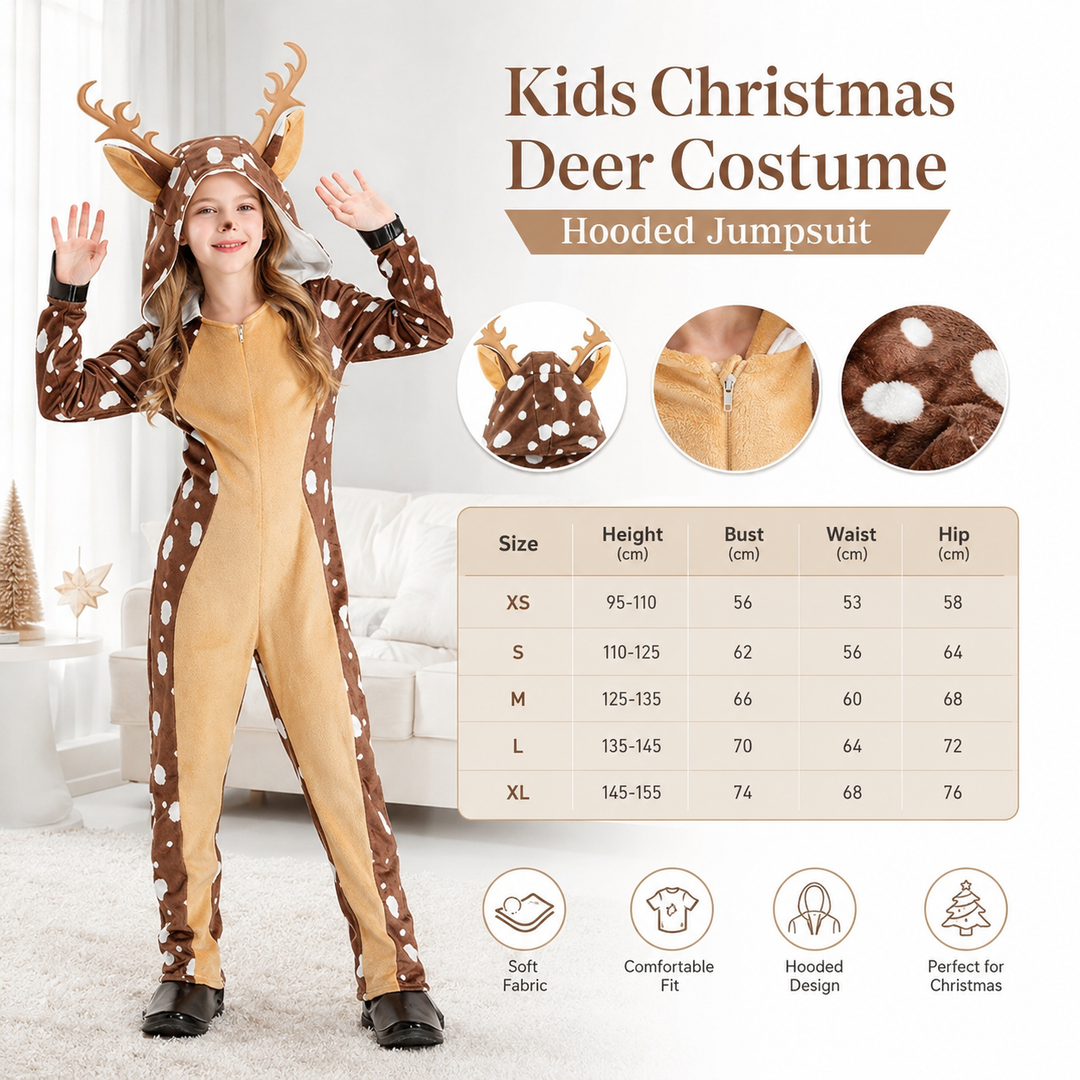 Rudolph Reindeer Kids Christmas Costume Fleece Hooded Romper