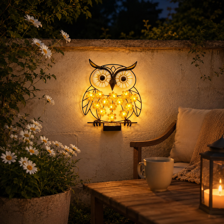 Solar Iron Owl Outdoor Wall Lamp Garden Metal Lawn Courtyard Landscape Ambiance Lighting