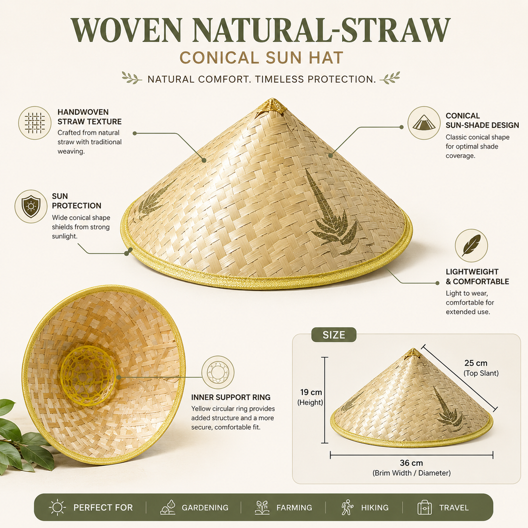 Bamboo Rattan Fisherman Hat Handmade Straw Bucket Cone Outdoor Sunshade