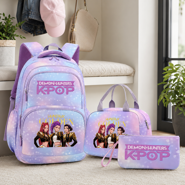 KPop Demon Hunters Girls 3-Piece School Backpack Set with Lunch Bag &amp; Pencil Case