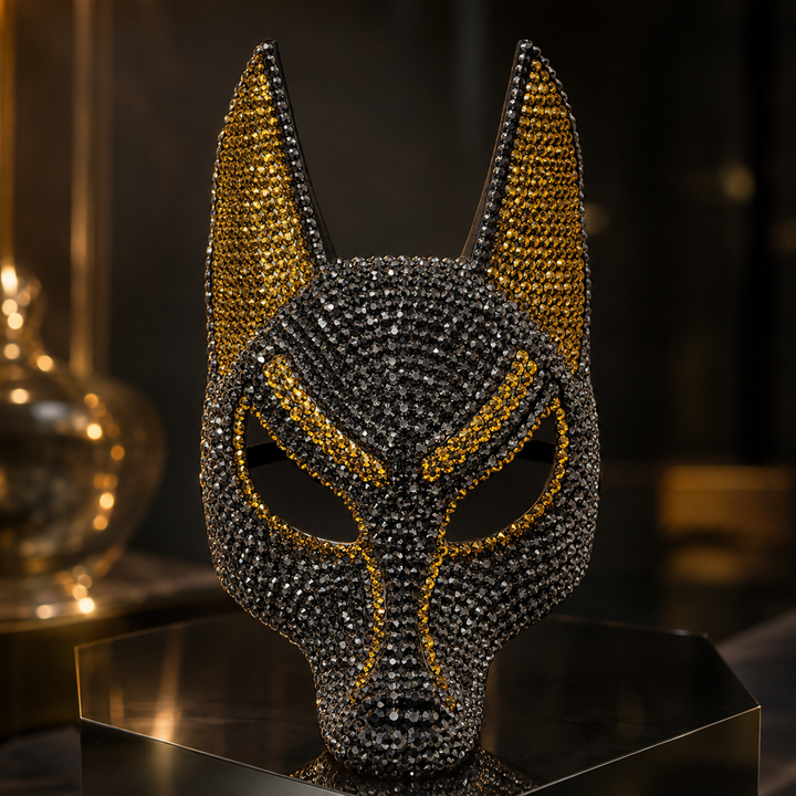 Rhinestone Wolf Halloween Mask Half Face Animal Masquerade Mask