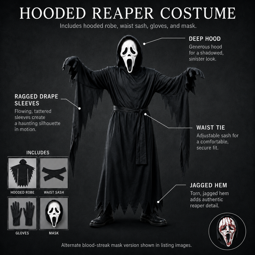Ghostface Robe Costume Hooded Halloween Costume with Mask