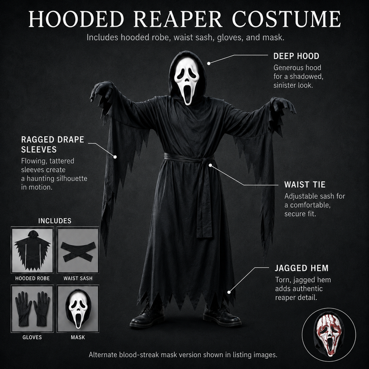 Ghostface Robe Costume Hooded Halloween Costume with Mask