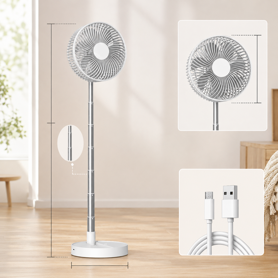 USB Foldable Portable Fan 8 Inch 4-Speed Timer Battery Mini Floor Bedroom