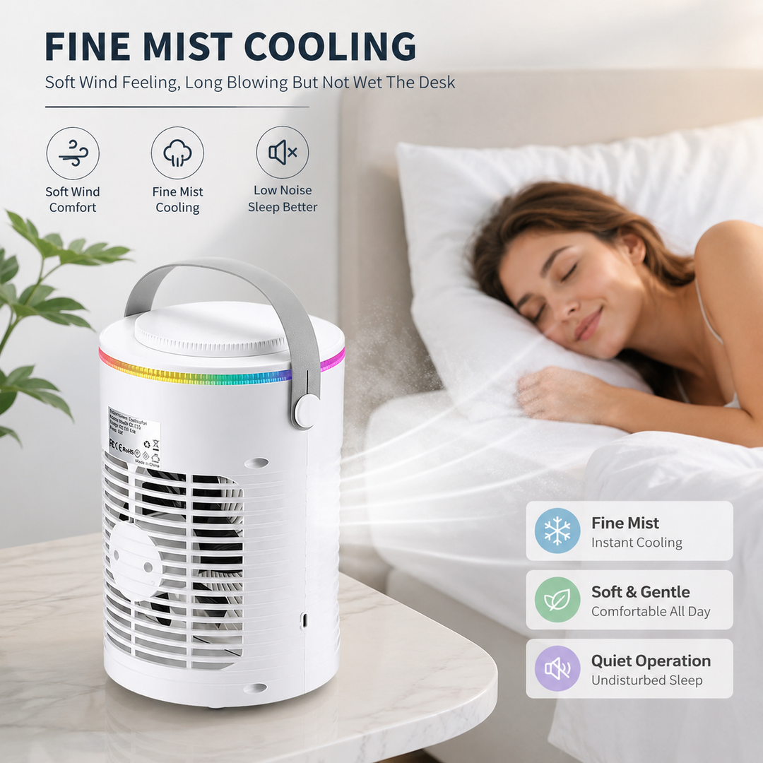 Mini Portable Air Conditioner Desktop Spray Cooling Fan USB Timer RGB