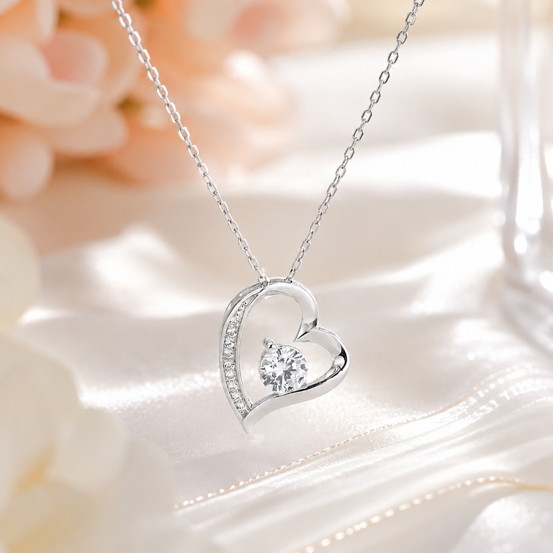Heart Pendant Necklace with CZ Accent Gift for Her