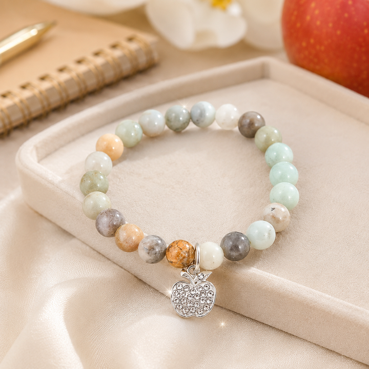 Apple Charm Gemstone Bracelet for Teachers Day