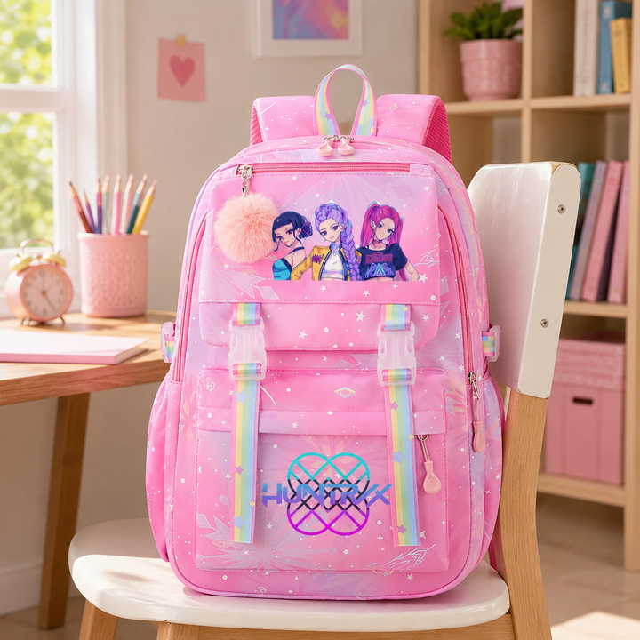 KPop Demon Hunters School Backpack for Girls with Rainbow Straps Large Capacity