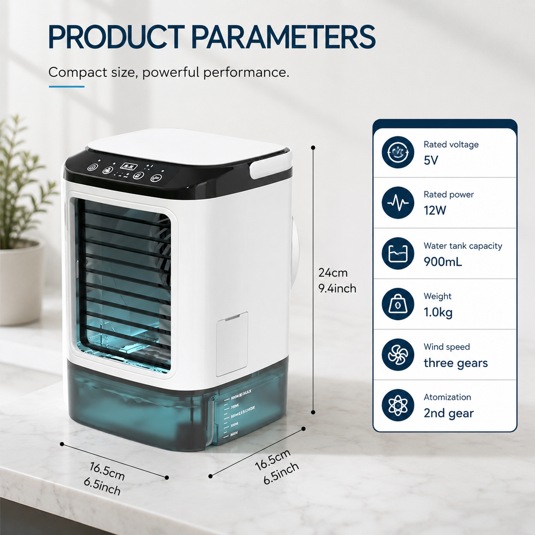 Portable Air Conditioner Mini AC Unit 900ML Water Tank 3-Speed Humidifier