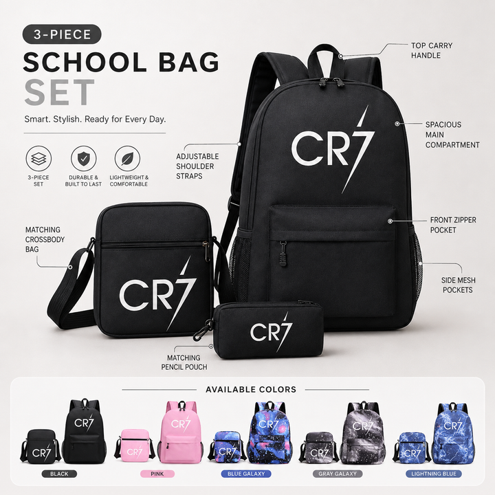 Football School Backpack 3-Piece Set with Shoulder Bag &amp; Pencil Case