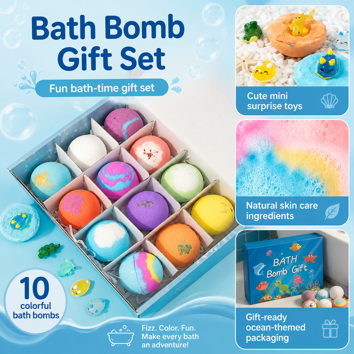 Kids Bath Bombs Hidden Surprise Bubble Bath Toys Holiday Gift Set