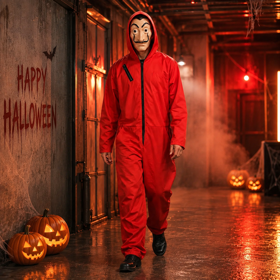 Money Heist Red Jumpsuit Halloween Costume with Dalí Mask