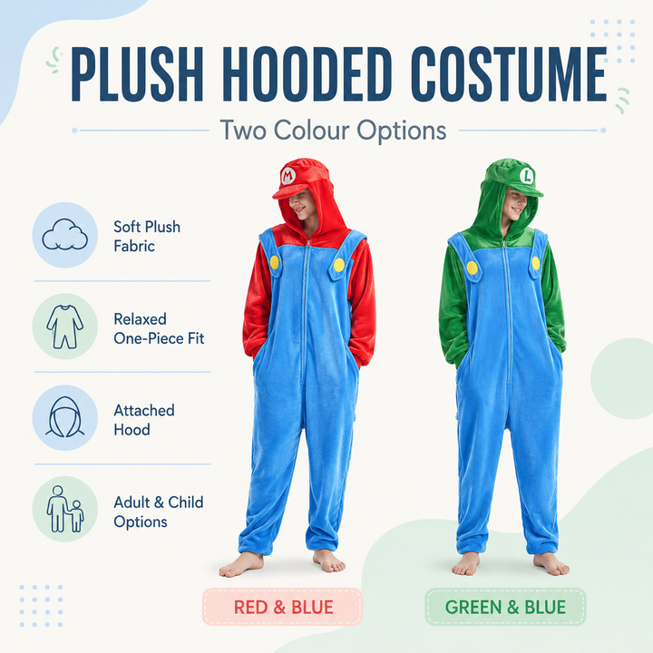 Mario and Luigi Kids Onesie Pajamas Cosplay Sleepwear