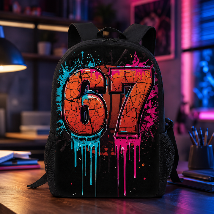 Six Seven 67 Kids School Backpack, Graffiti Print