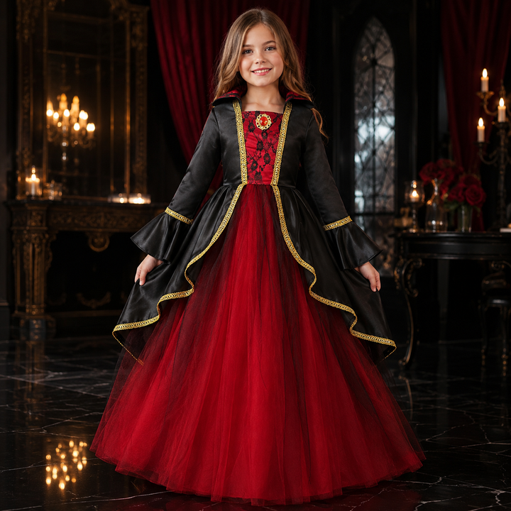 Victorian Vampire Dress for Girls with Hat Halloween Costume