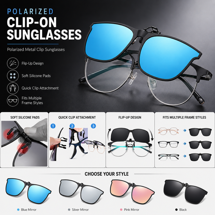 UV400 Polarized Clip-On Flip-Up Sunglasses for Prescription Glasses