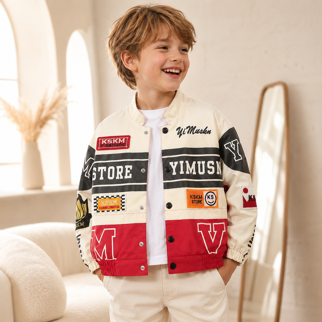 Boys Varsity Bomber Jacket Kids Racing Style Coat