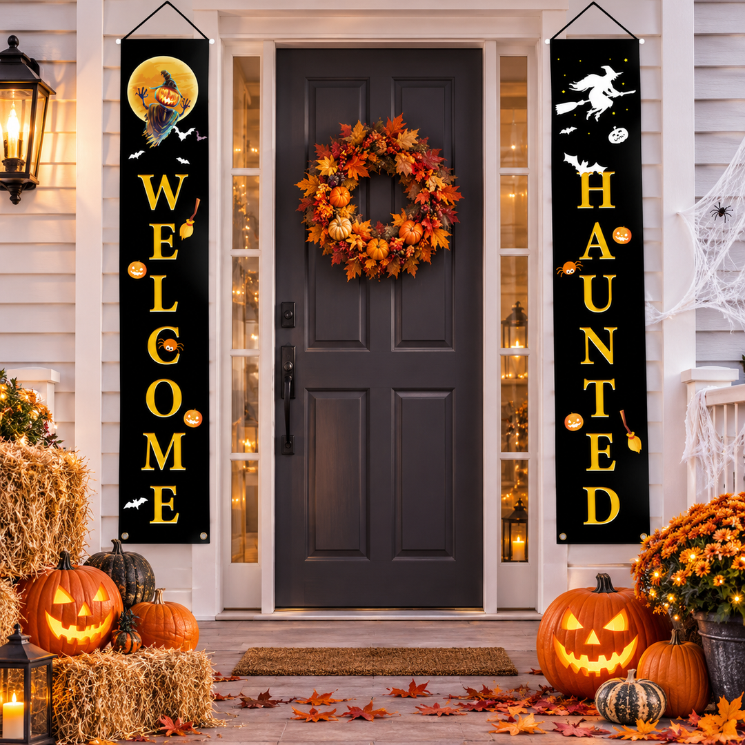 Halloween Welcome Banner Set for Haunted Porch Door Decoration