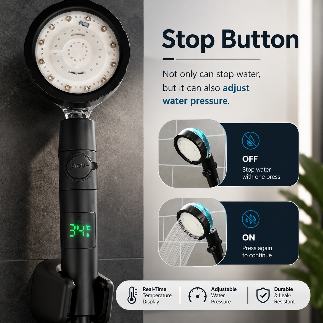 LED Shower Head Digital Temperature Display Color Changing High Pressure 3 7 Colors