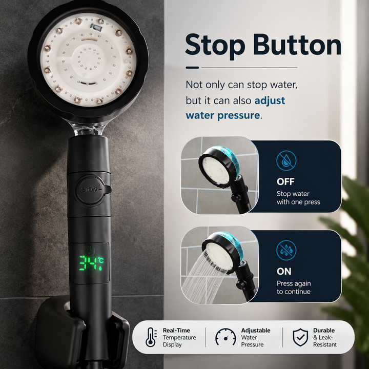 LED Shower Head Digital Temperature Display Color Changing High Pressure 3 7 Colors
