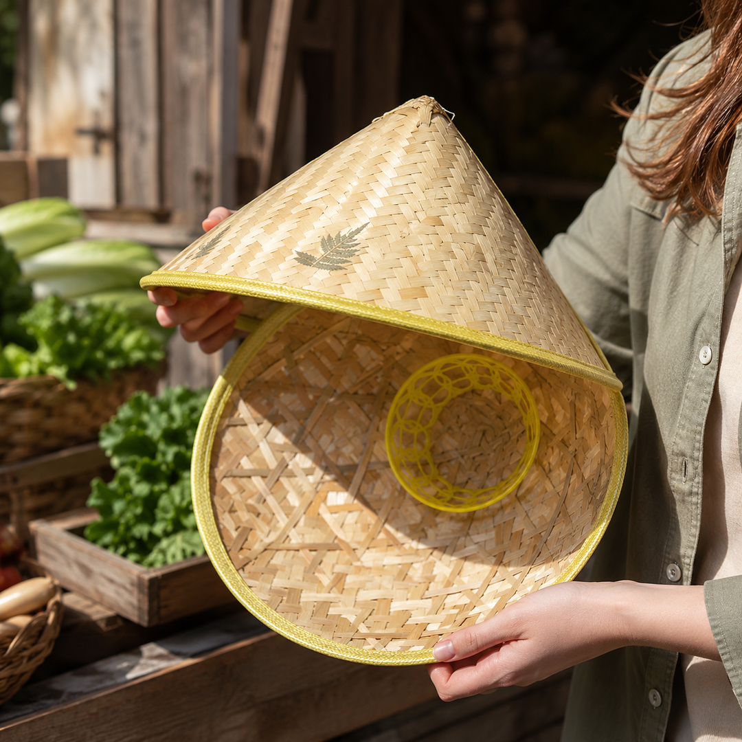 Bamboo Rattan Fisherman Hat Handmade Straw Bucket Cone Outdoor Sunshade