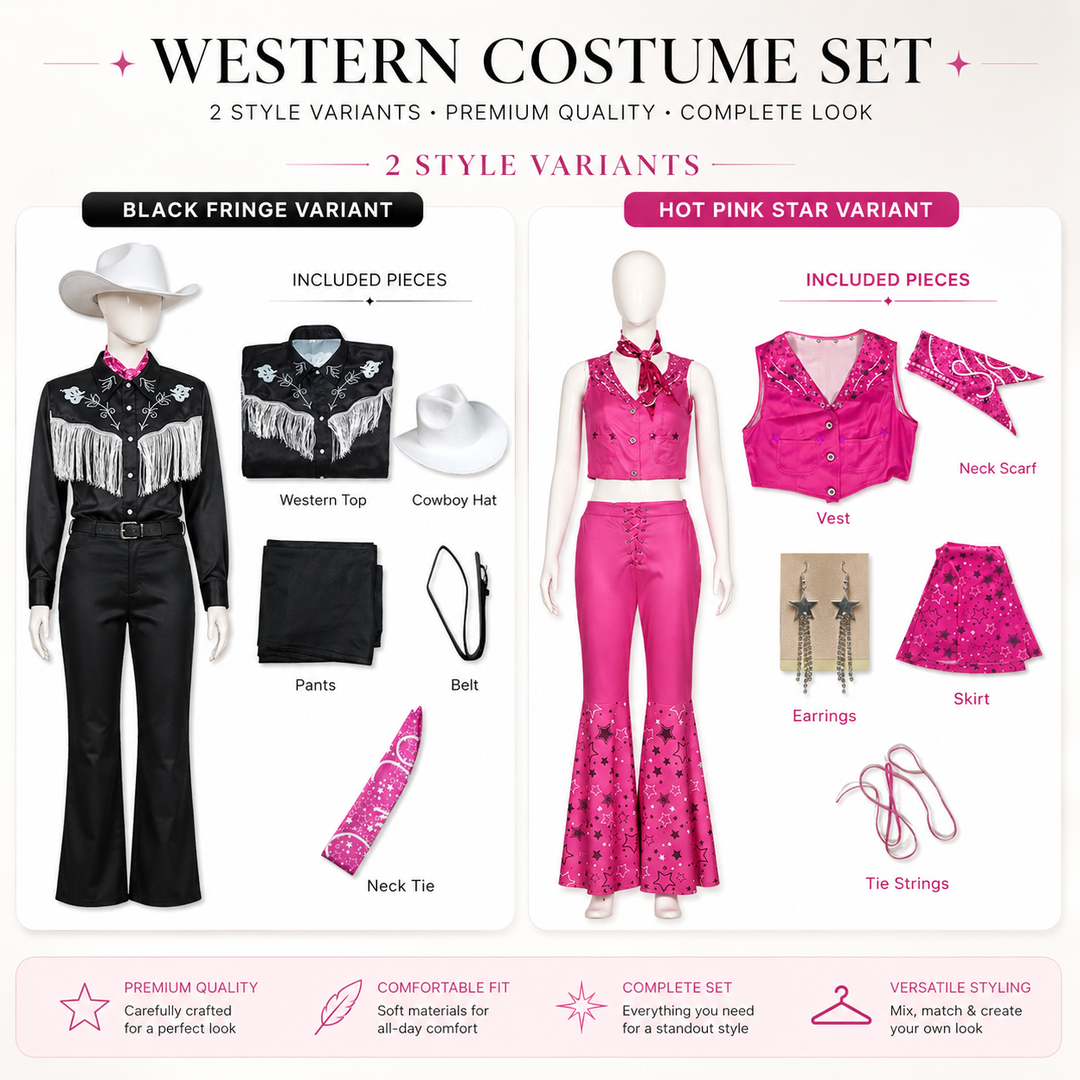 Barbie-Style Western Cowgirl Costume Set for Men and Women