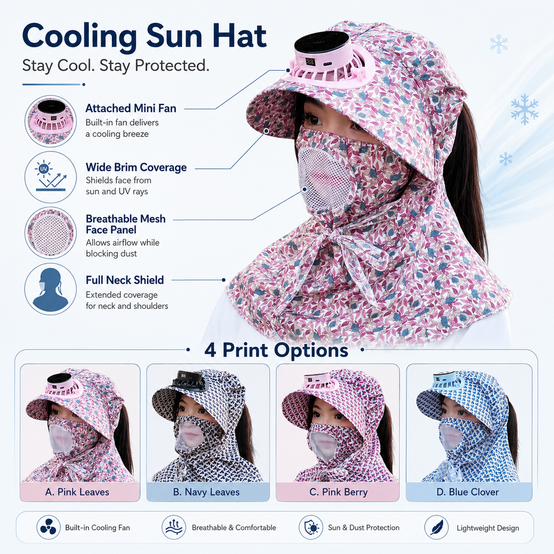 Solar Fan Sun Hat LED Display Summer UV Protection Cool Outdoor Cap