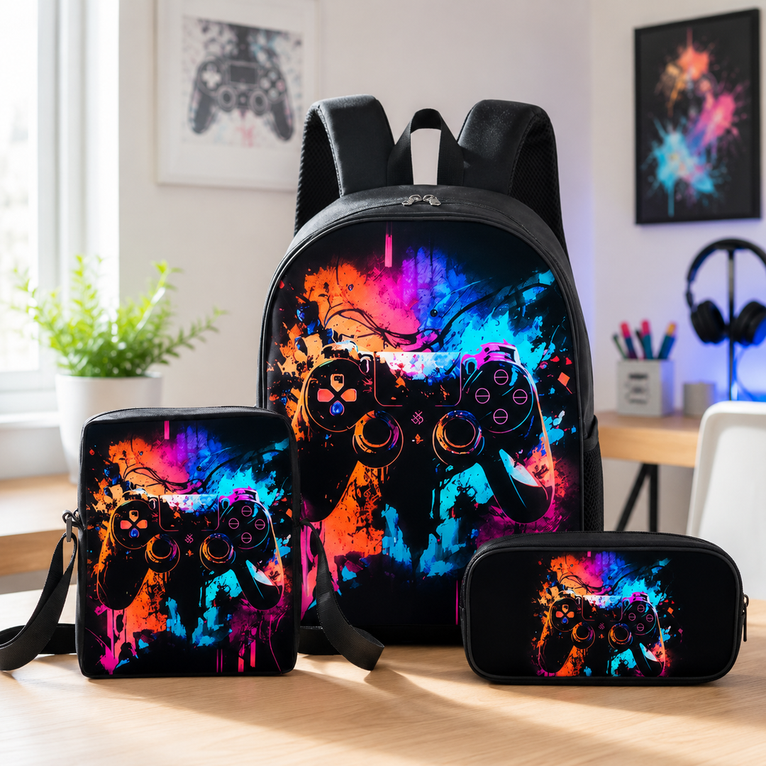 Gaming Controller 3-Piece School Backpack Set for Kids