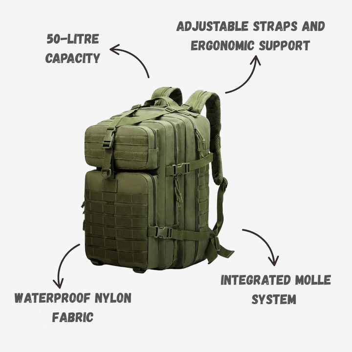 Waterproof Hiking Backpack 50L Capacity