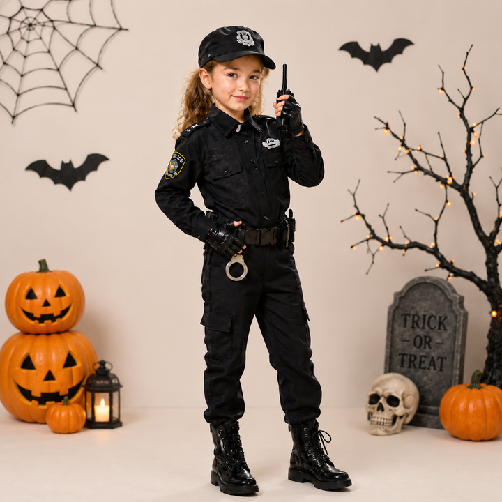 Kids Police Officer Costume Uniform Boys Girls Cosplay Roleplay Kindergarten Performance Set