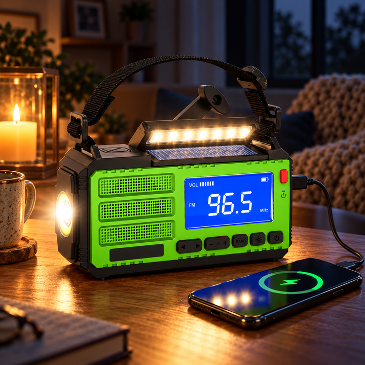 Wind Up Radio Solar Emergency LED Light Bar Digital FM USB Power Bank