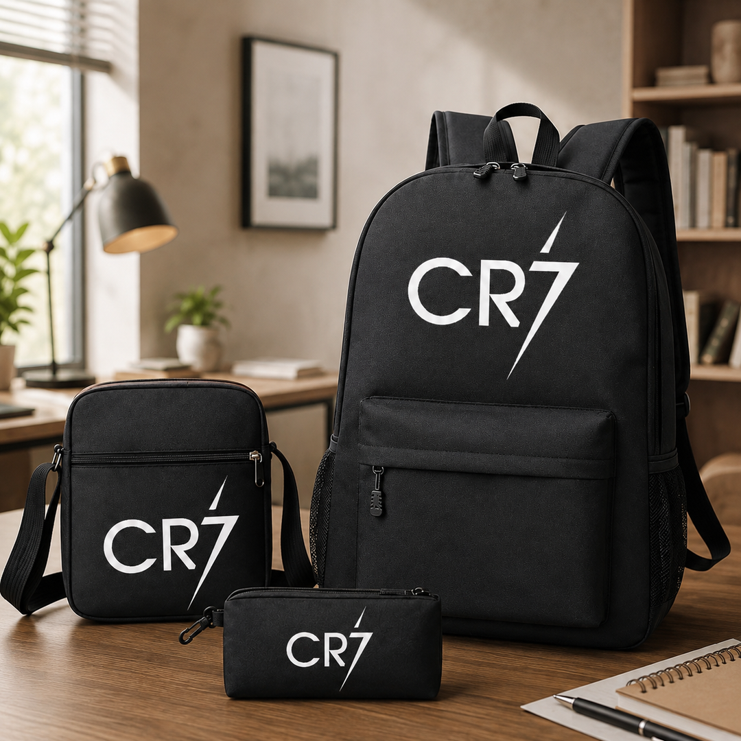 Football School Backpack 3-Piece Set with Shoulder Bag &amp; Pencil Case