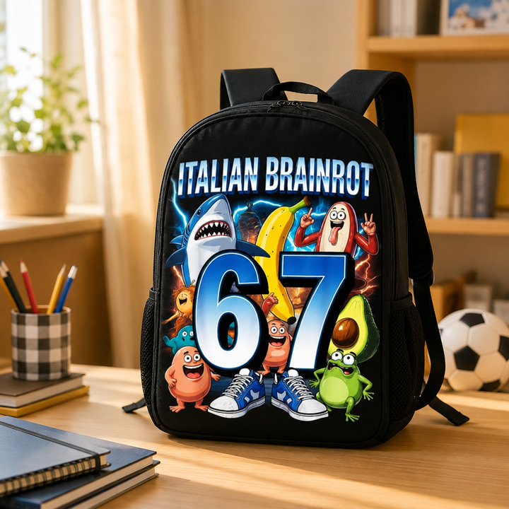 Six Seven 67 Kids School Backpack, Graffiti Print