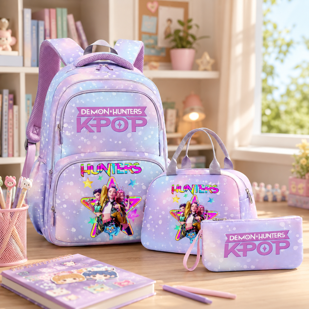 Anime Character School Backpack 3Pcs Set with Lunch Bag Teens Student Daily