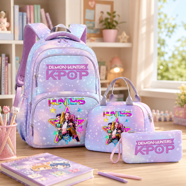 Anime Character School Backpack 3Pcs Set with Lunch Bag Teens Student Daily