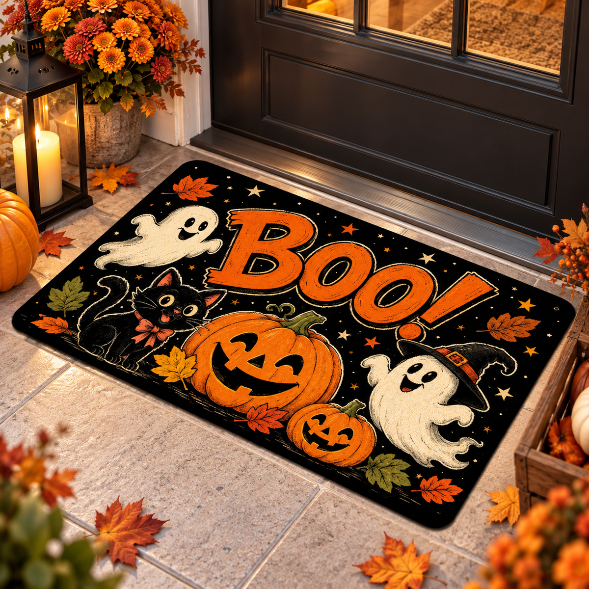 Halloween Pumpkin Crystal Velvet Doormat Non Slip Entryway Welcome Mat
