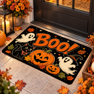 Halloween Pumpkin Crystal Velvet Doormat Non Slip Entryway Welcome Mat