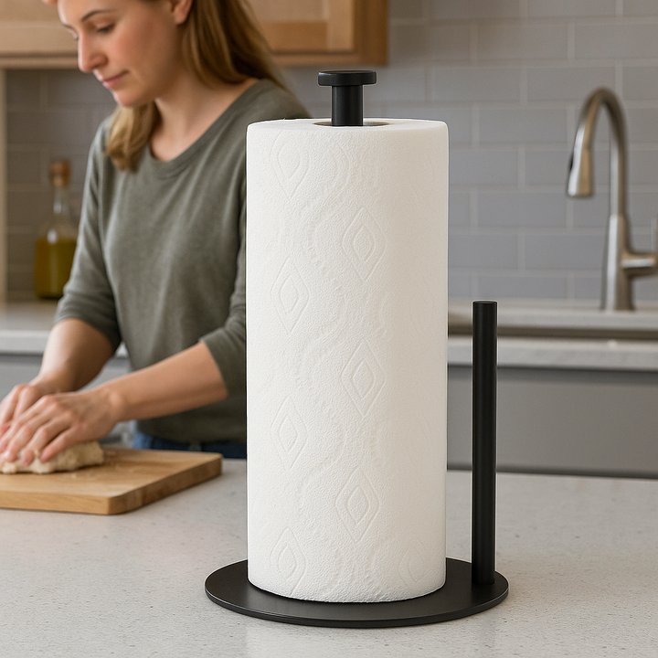 Kitchen Paper Towel Holder with Tear Bar and Countertop Base