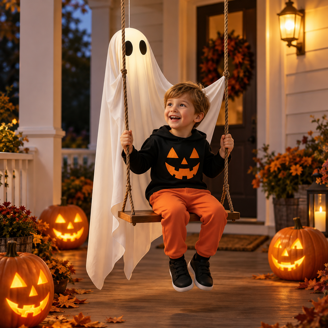 Halloween Ghost Swing Hanging Decoration Wooden Seat Porch Tree Decor